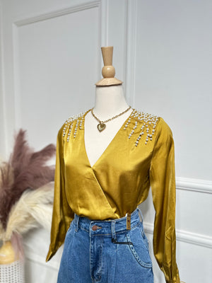 Mustard pearl blouse