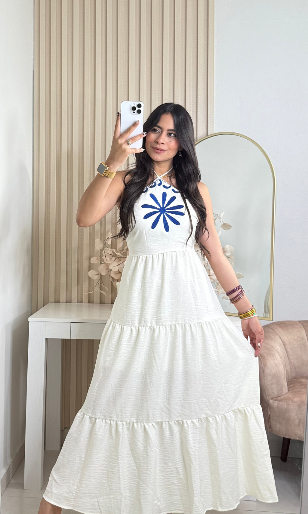 Ivory wt. Blue details dress