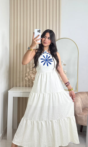 Ivory wt. Blue details dress