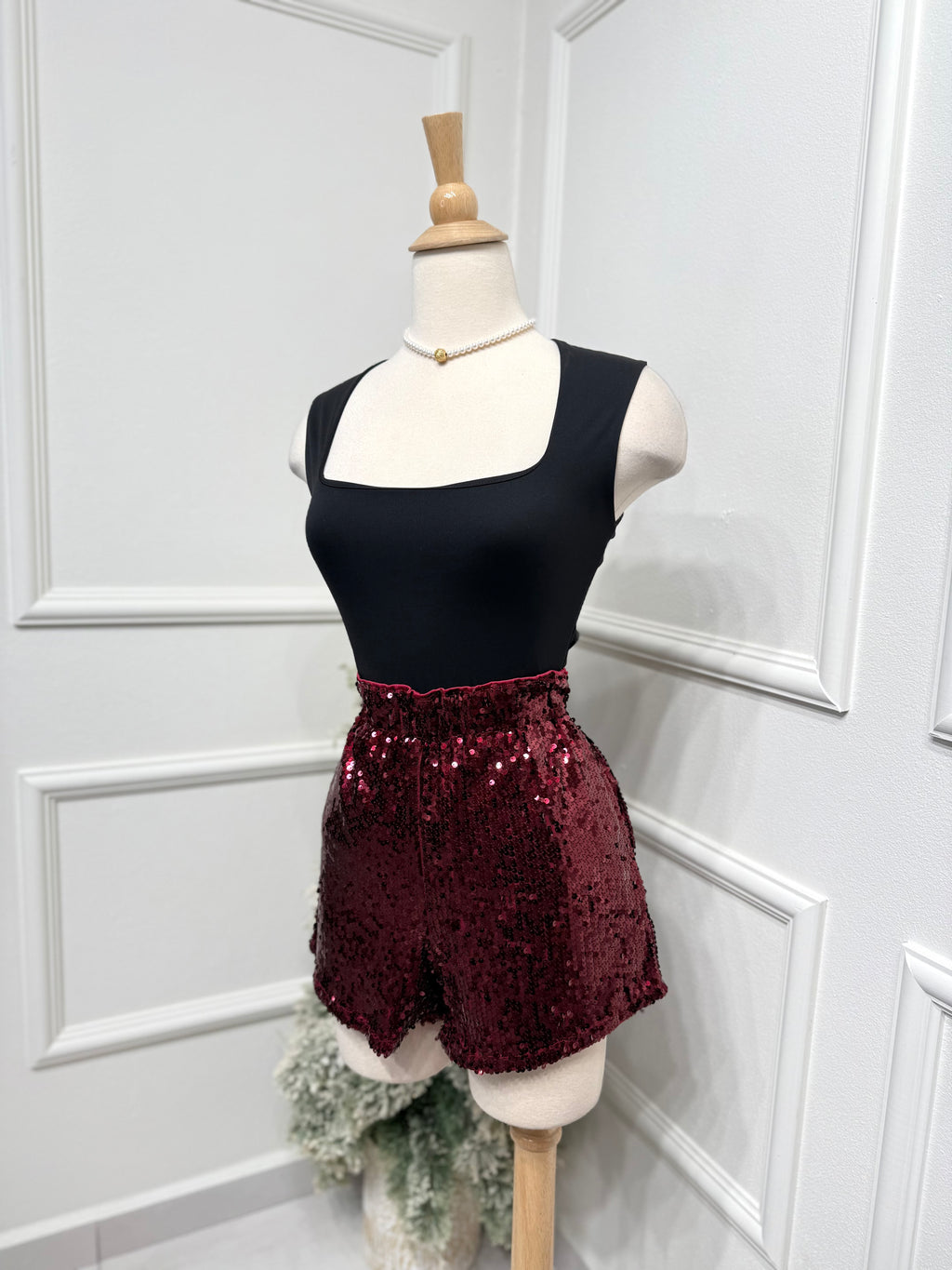 Burgundy Sequins Short