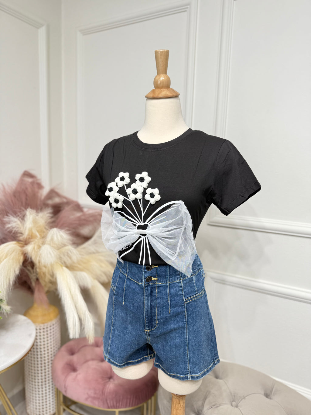 Flower blouse black