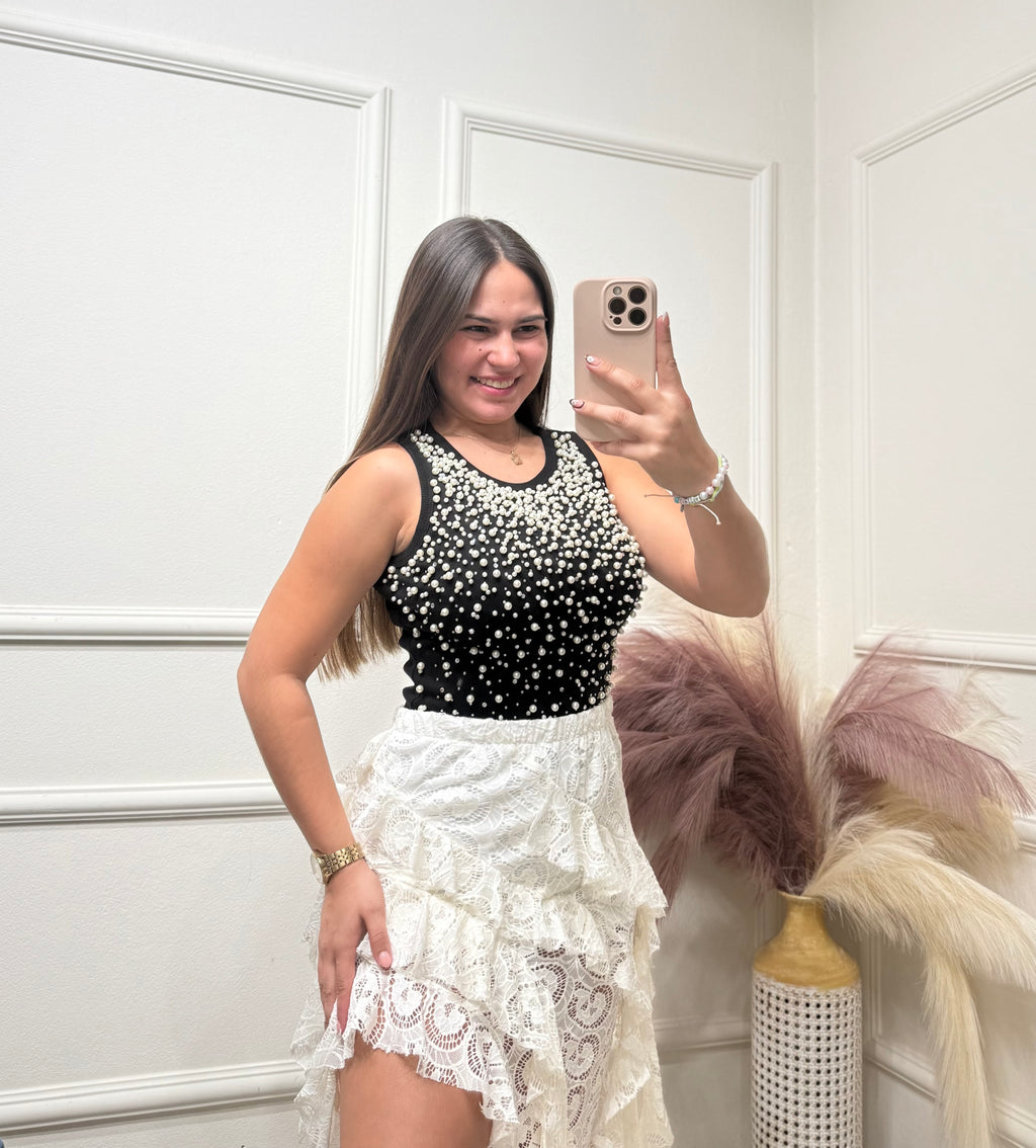 Black with Pearls Top