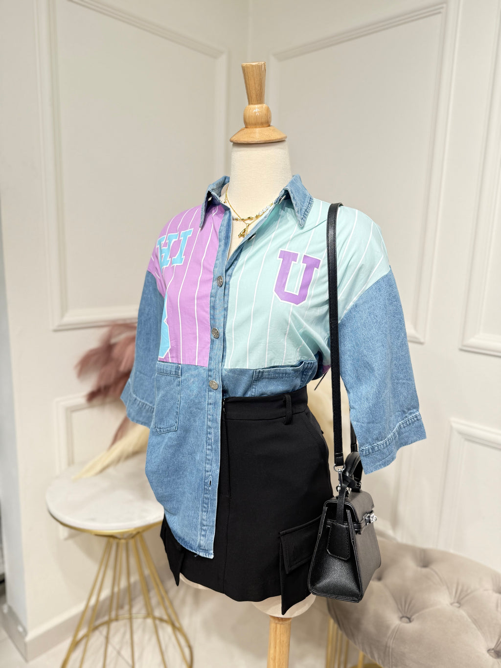 Denim jersey blouse