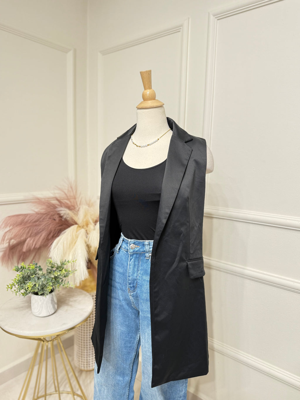 Black Satin Vest