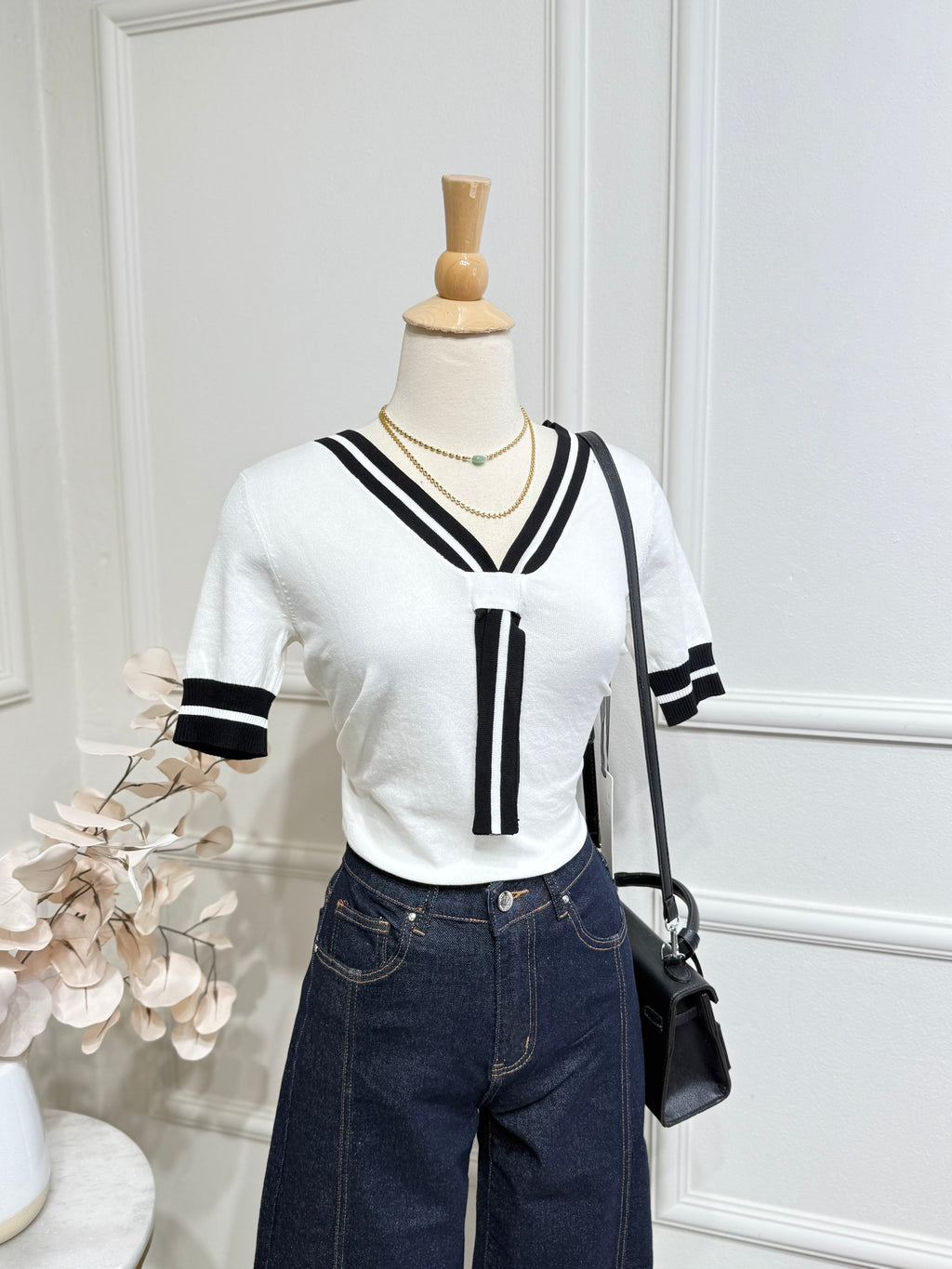 White & Black Blouse