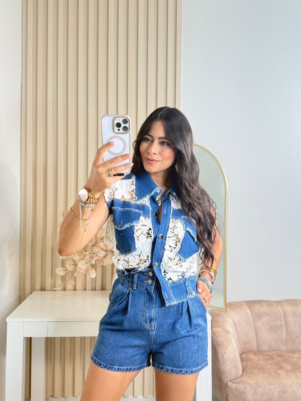 Denim & lace blouse