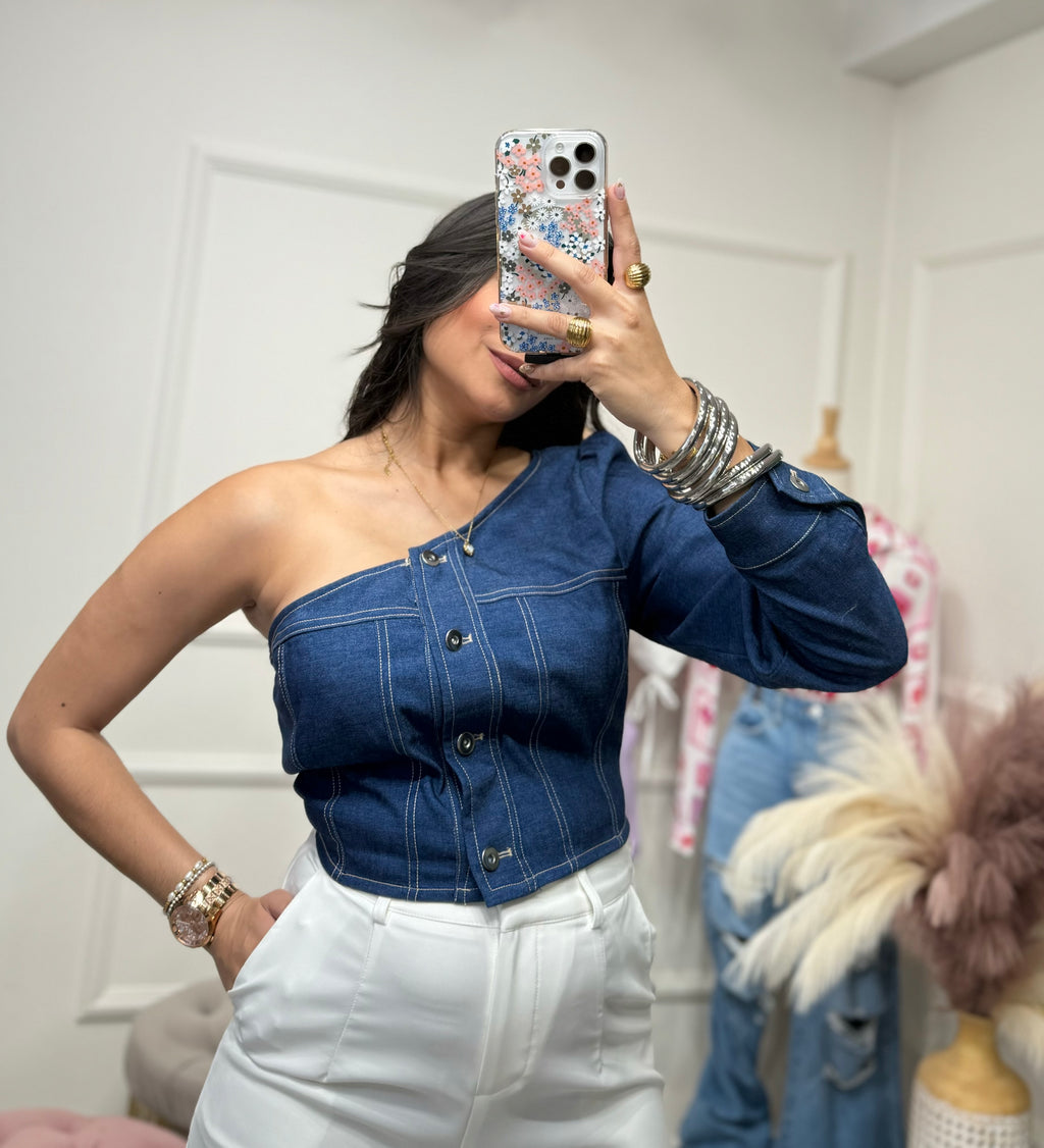 One Shoulder Denim Top