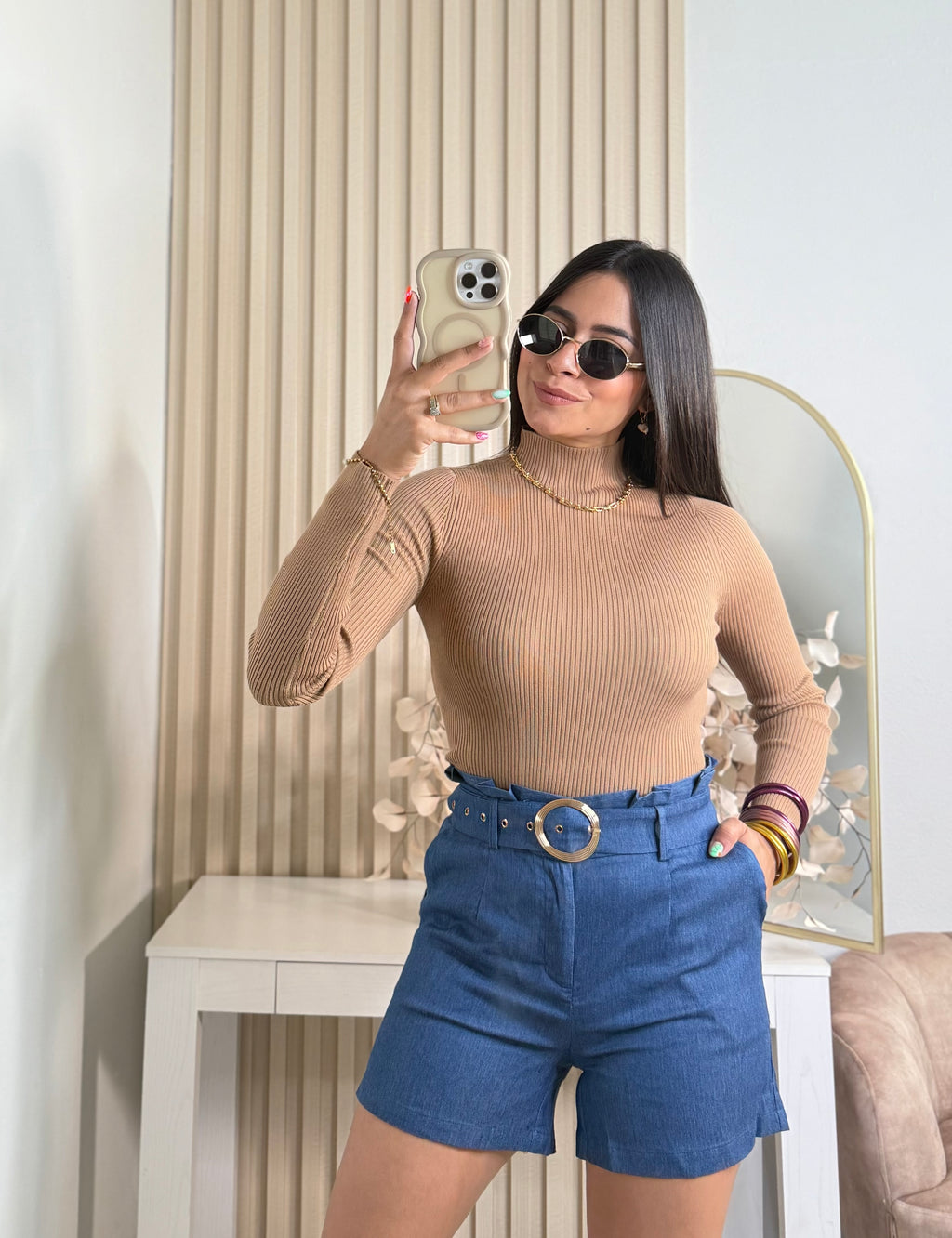 Denim color short wt belt