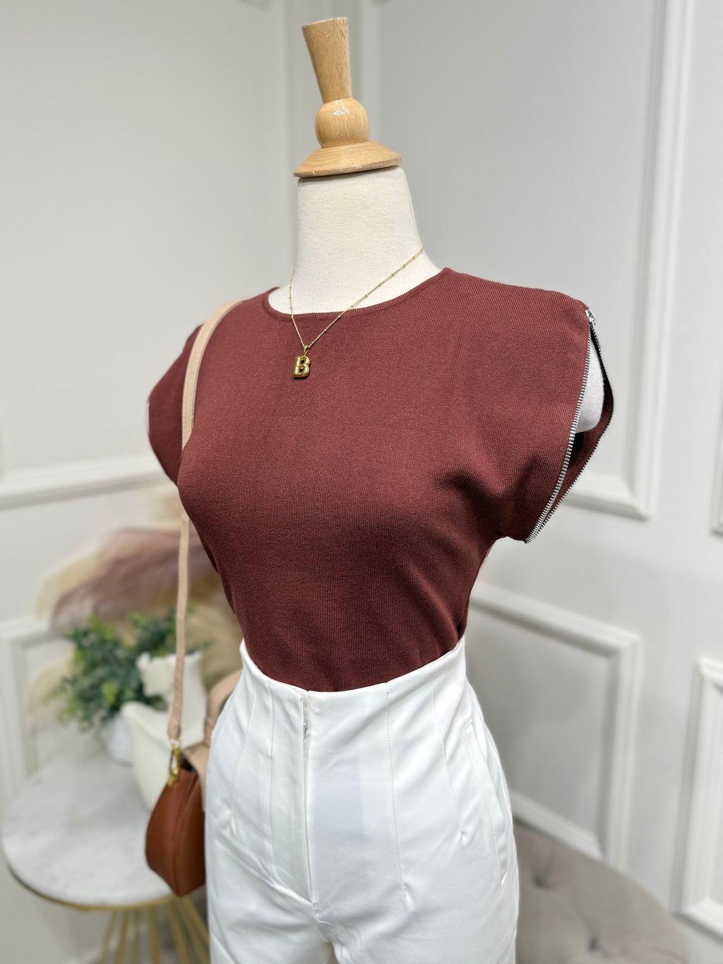 Brown zipper blouse