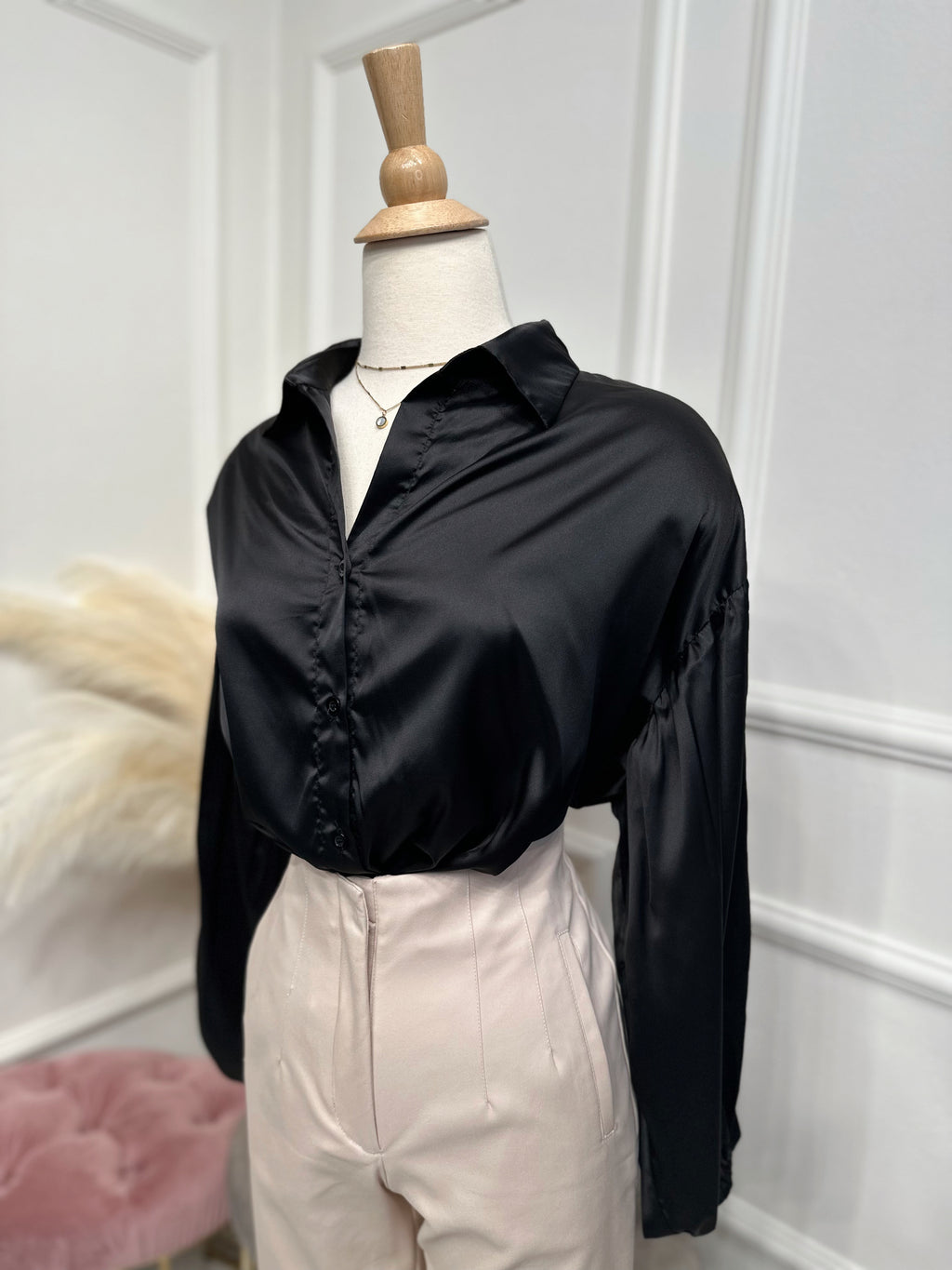 Black satin blouse