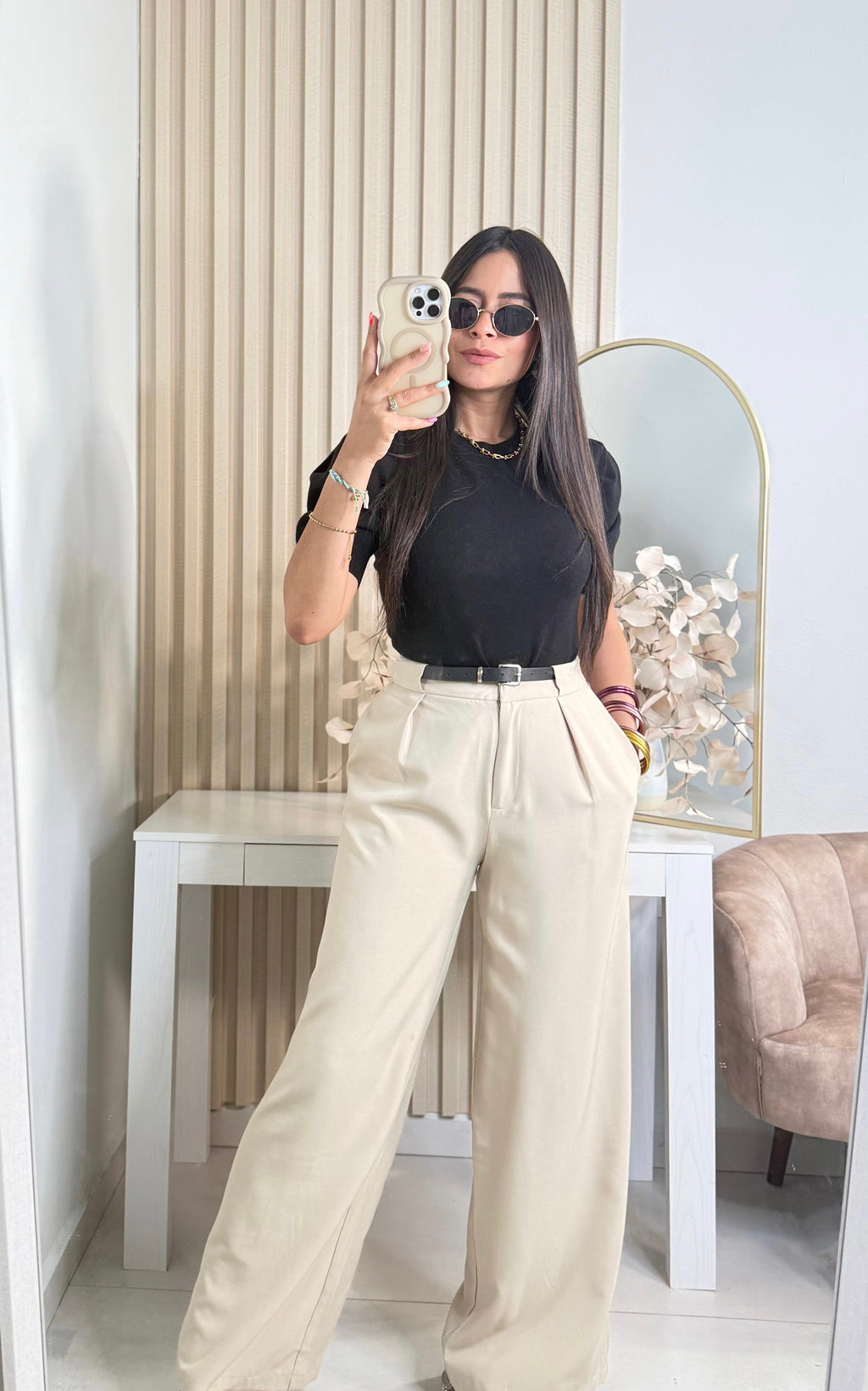 Cream pant wt belt