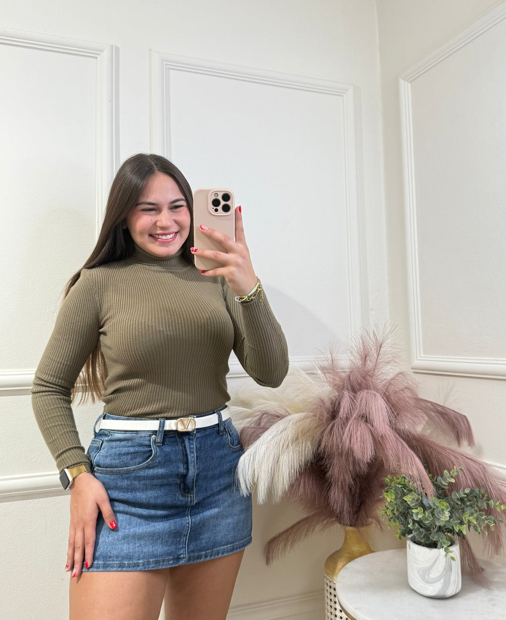 Olive Turtleneck Top