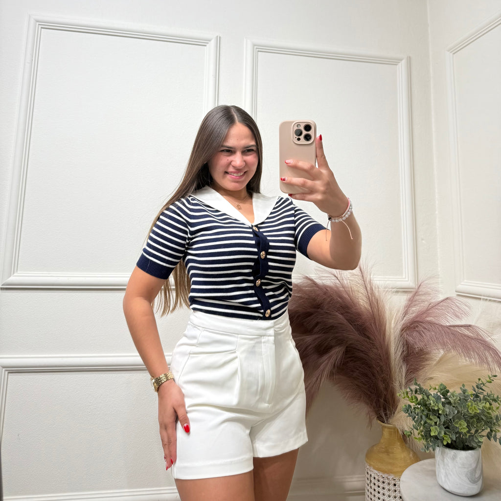 Dark Blue & White Blouse