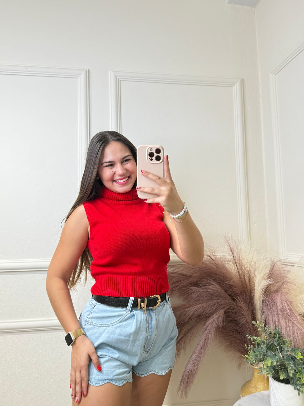 Red Turtleneck Top