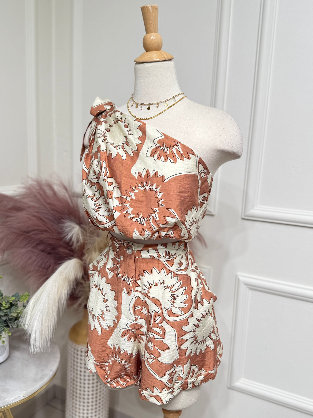 Mocha One Shoulder Set