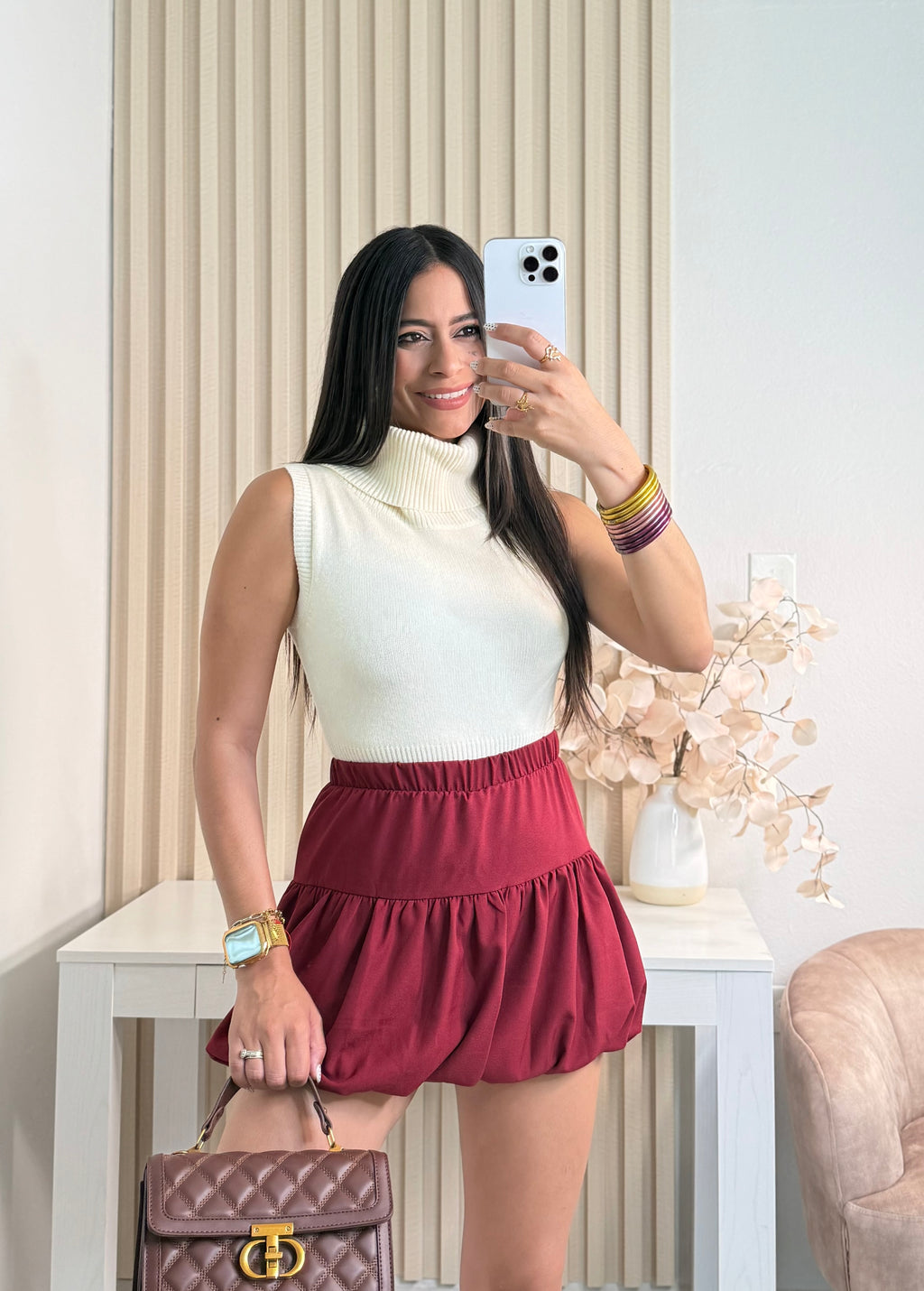 Burgundy bubble skort