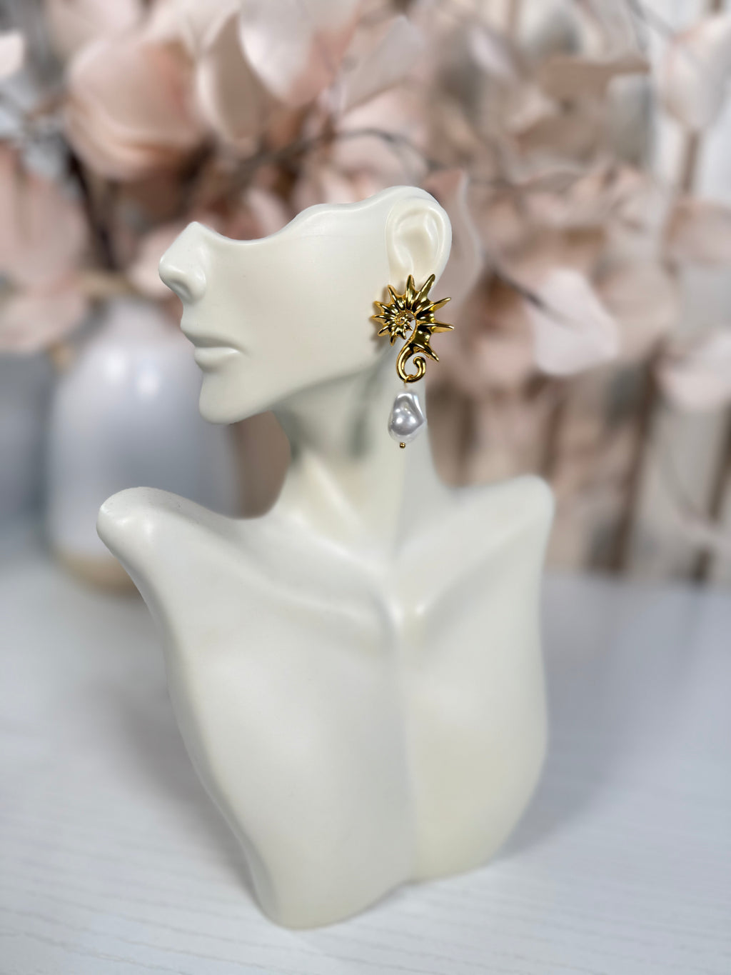 Pearl & Spiral Gold Earrings