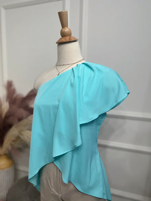 Aqua long ruffles blouse