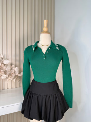 Green long sleeve pearls top