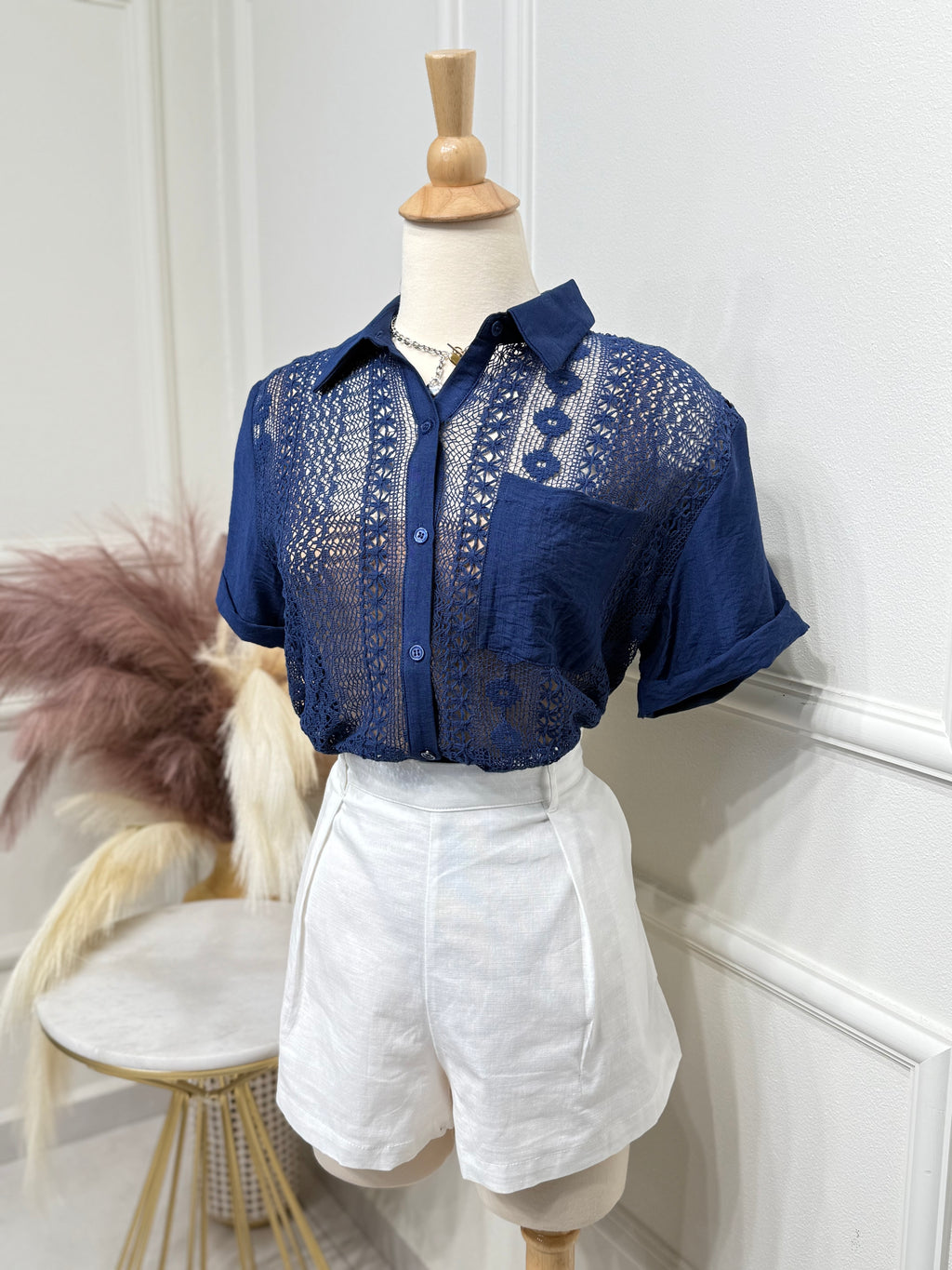 Tropical navy blouse