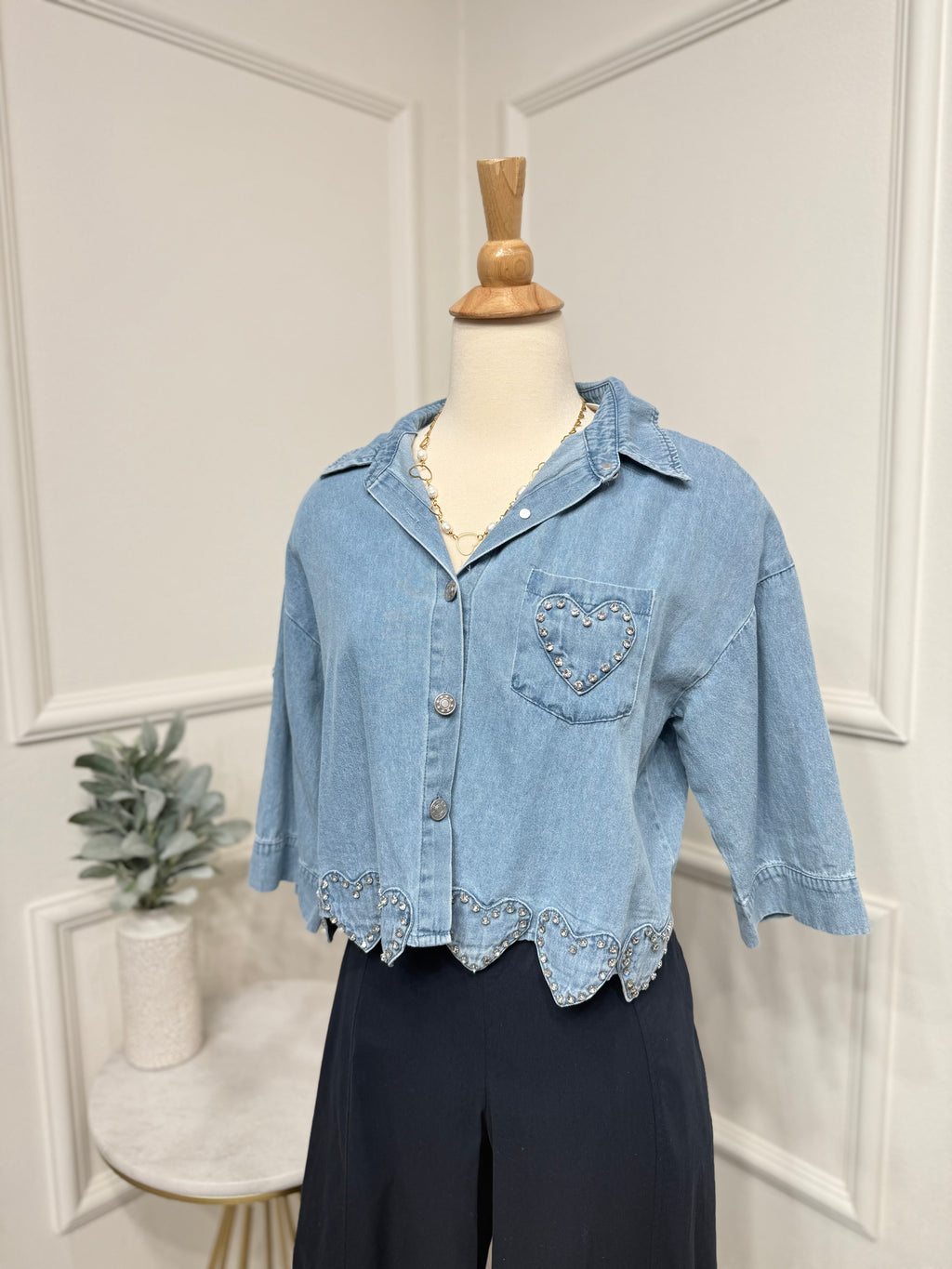 Denim heart blouse