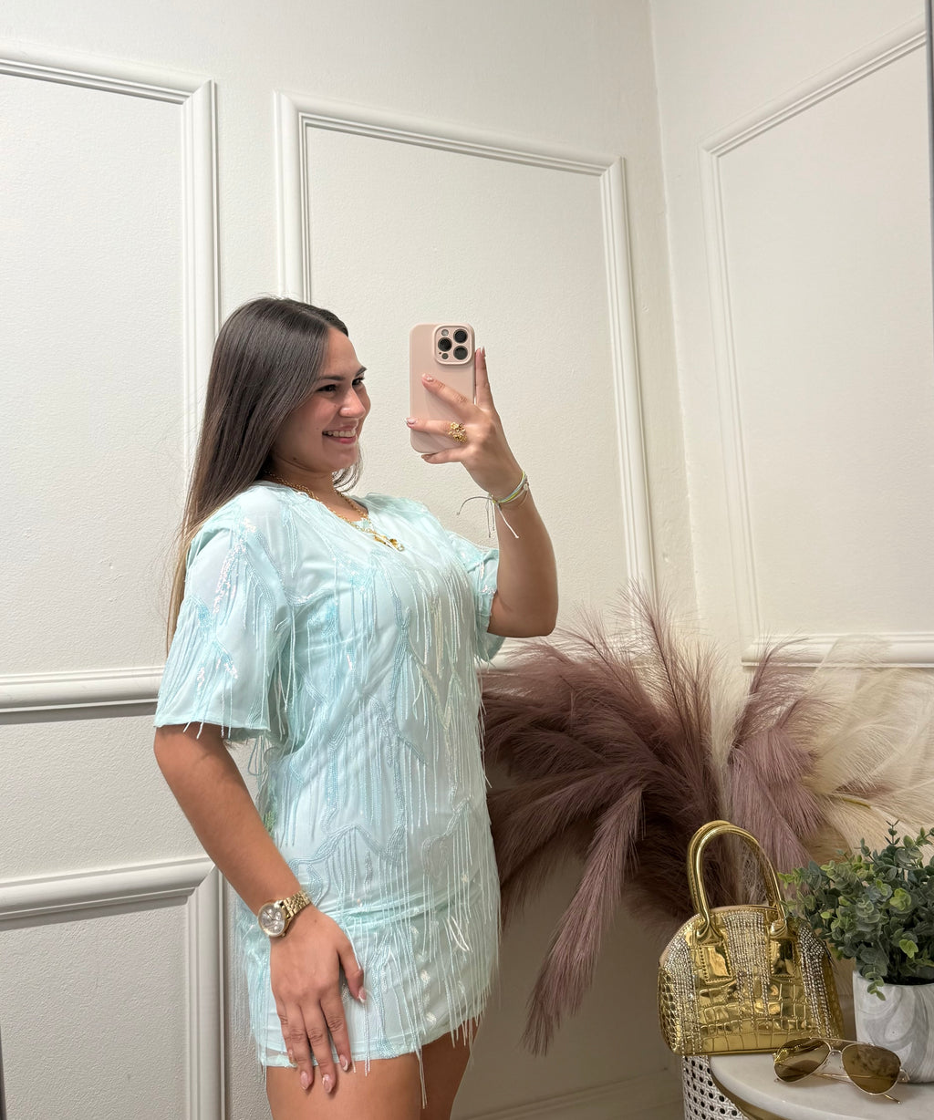 Baby Blue Elegant Mini Dress