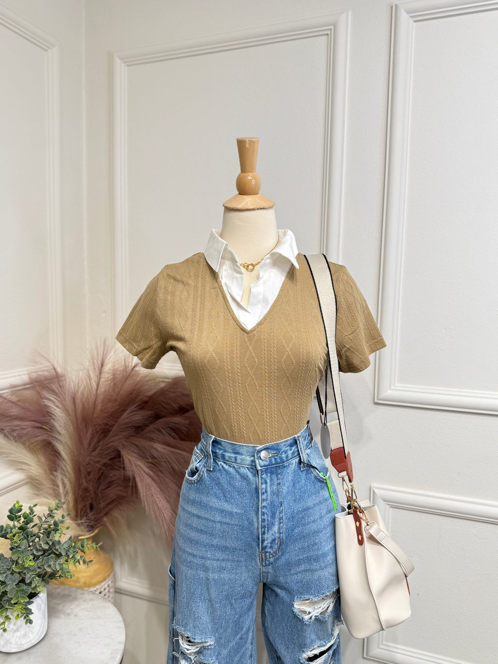 Camel preppy blouse