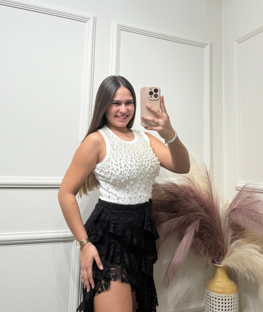 White with Pearls Top
