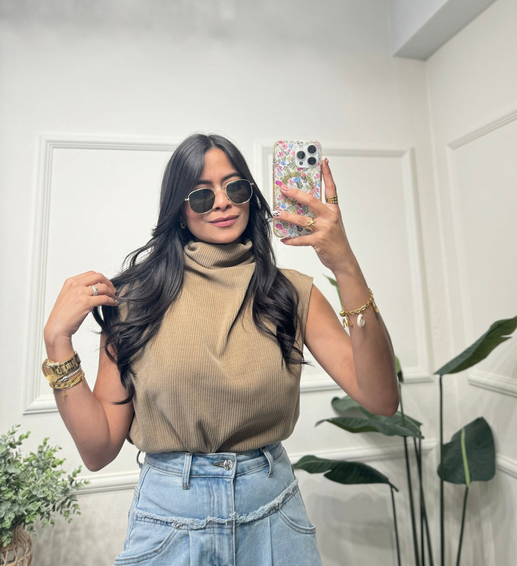 Cream Turtle Neck Blouse