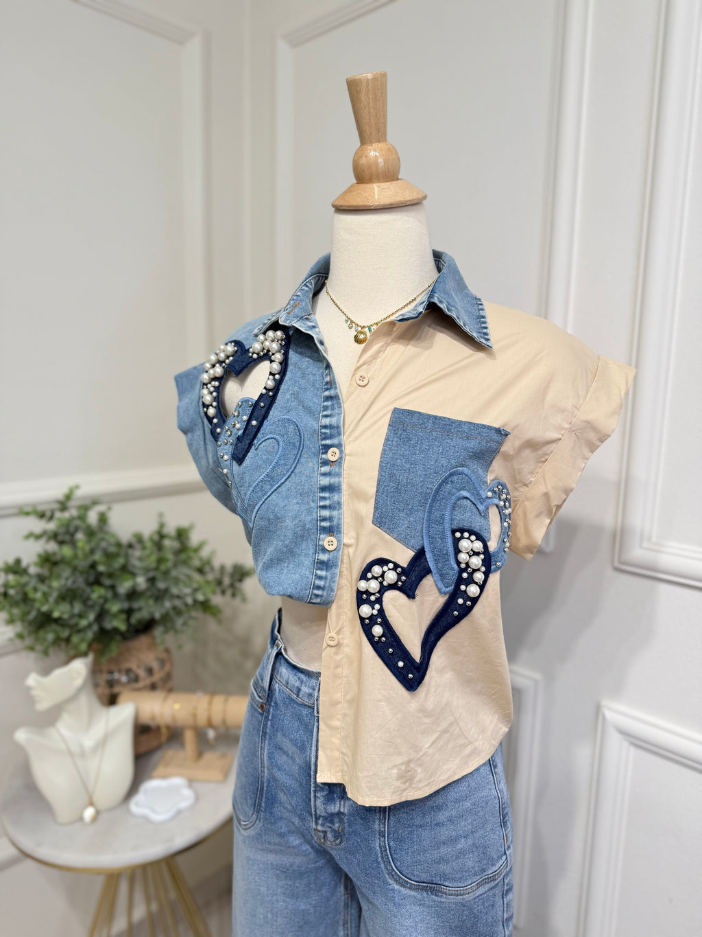 Camel pearl blouse