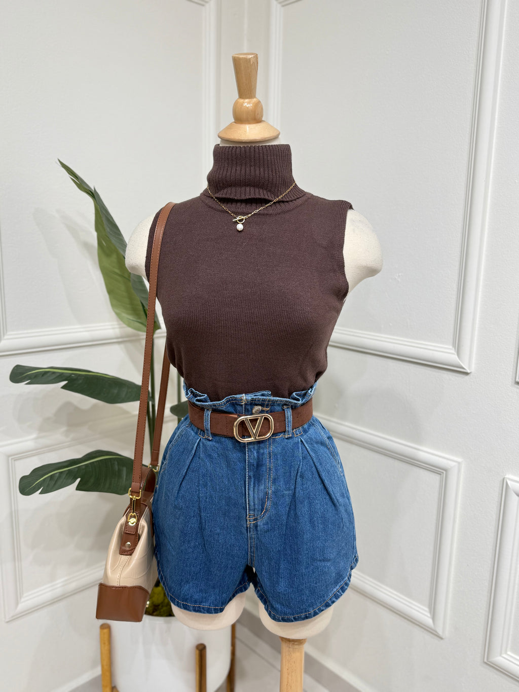 Brown Turtleneck Top