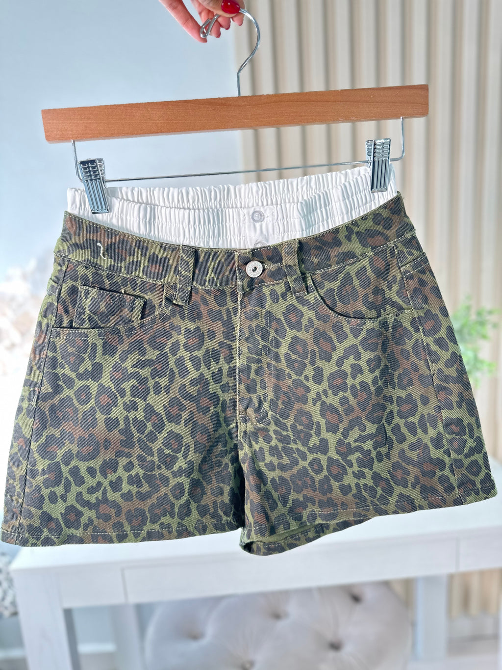 Green animal print short