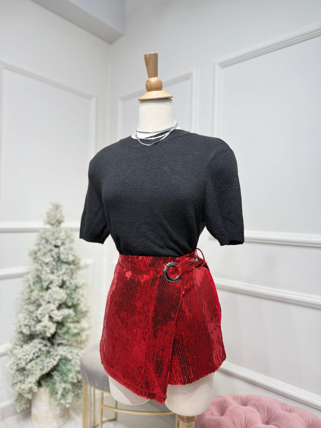 Red sequin skort