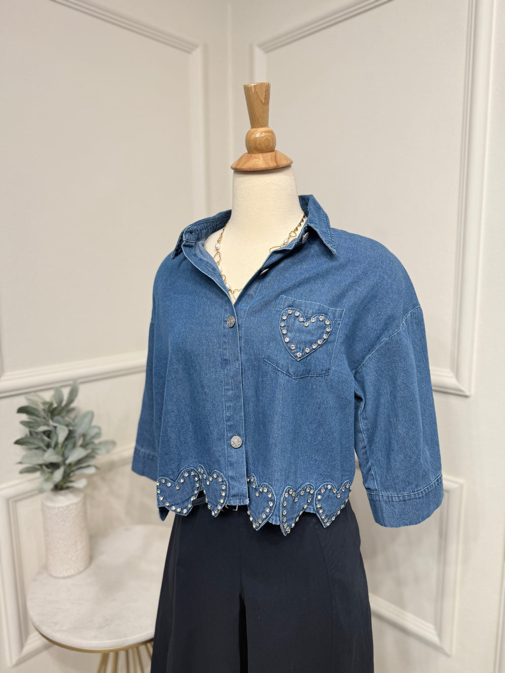 Denim hearts blouse