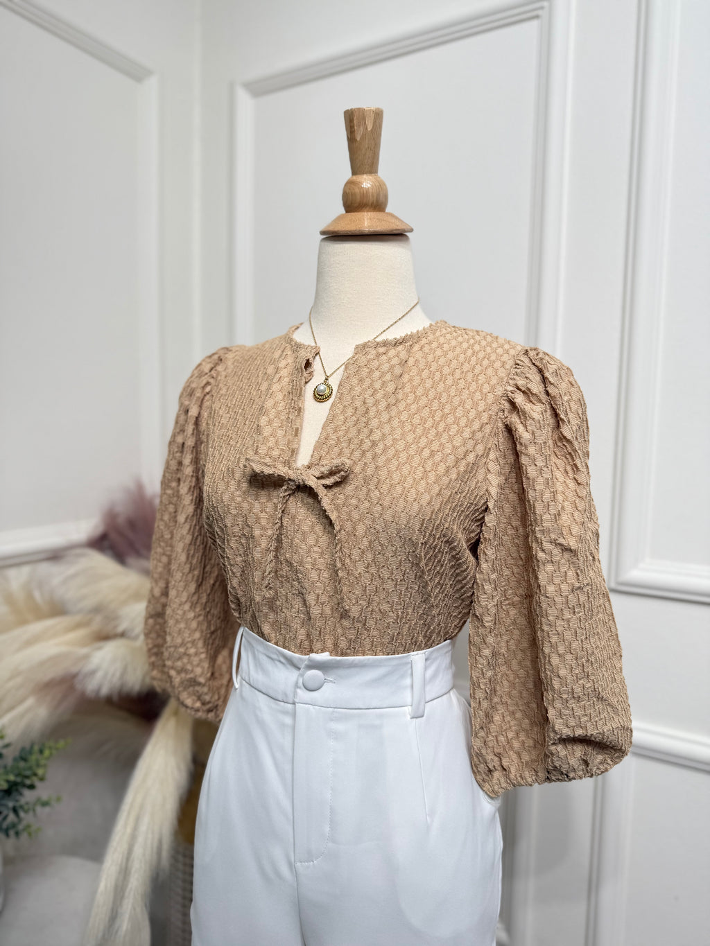 Long Sleeve Taupe Blouse