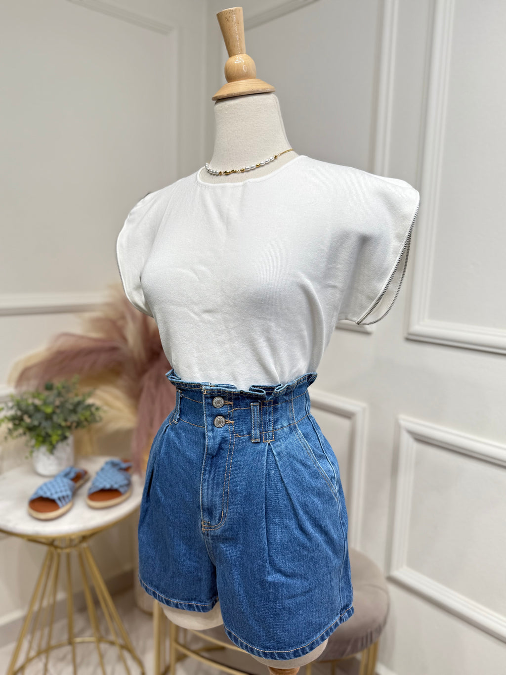 White Zipper Blouse