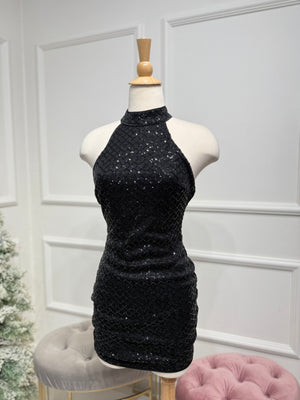 Short sequin black dress