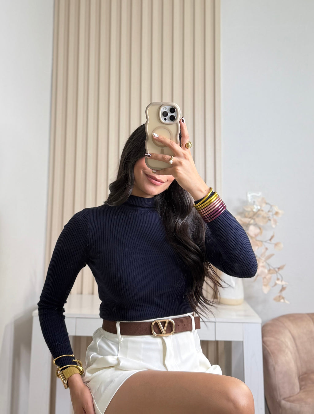 Navy Turtle Neck Top