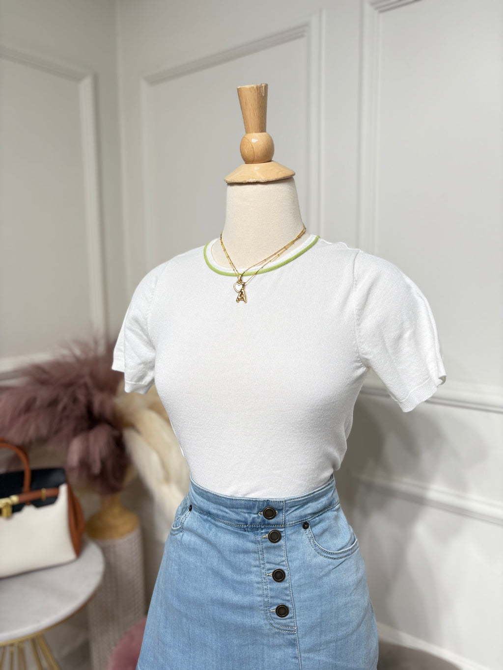Knit top white/lime