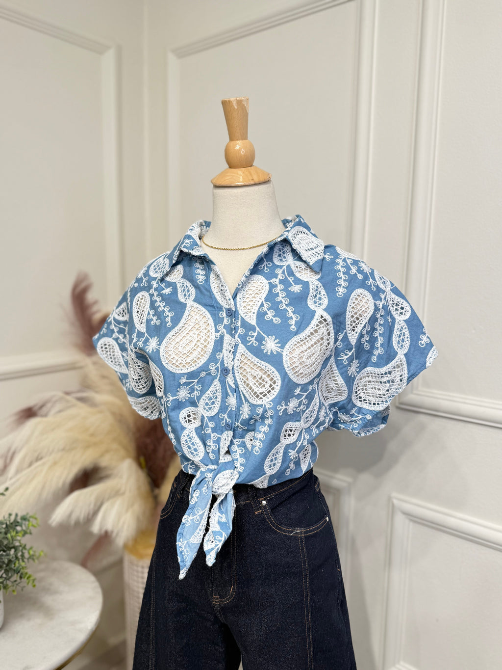 Crochet denim blouse