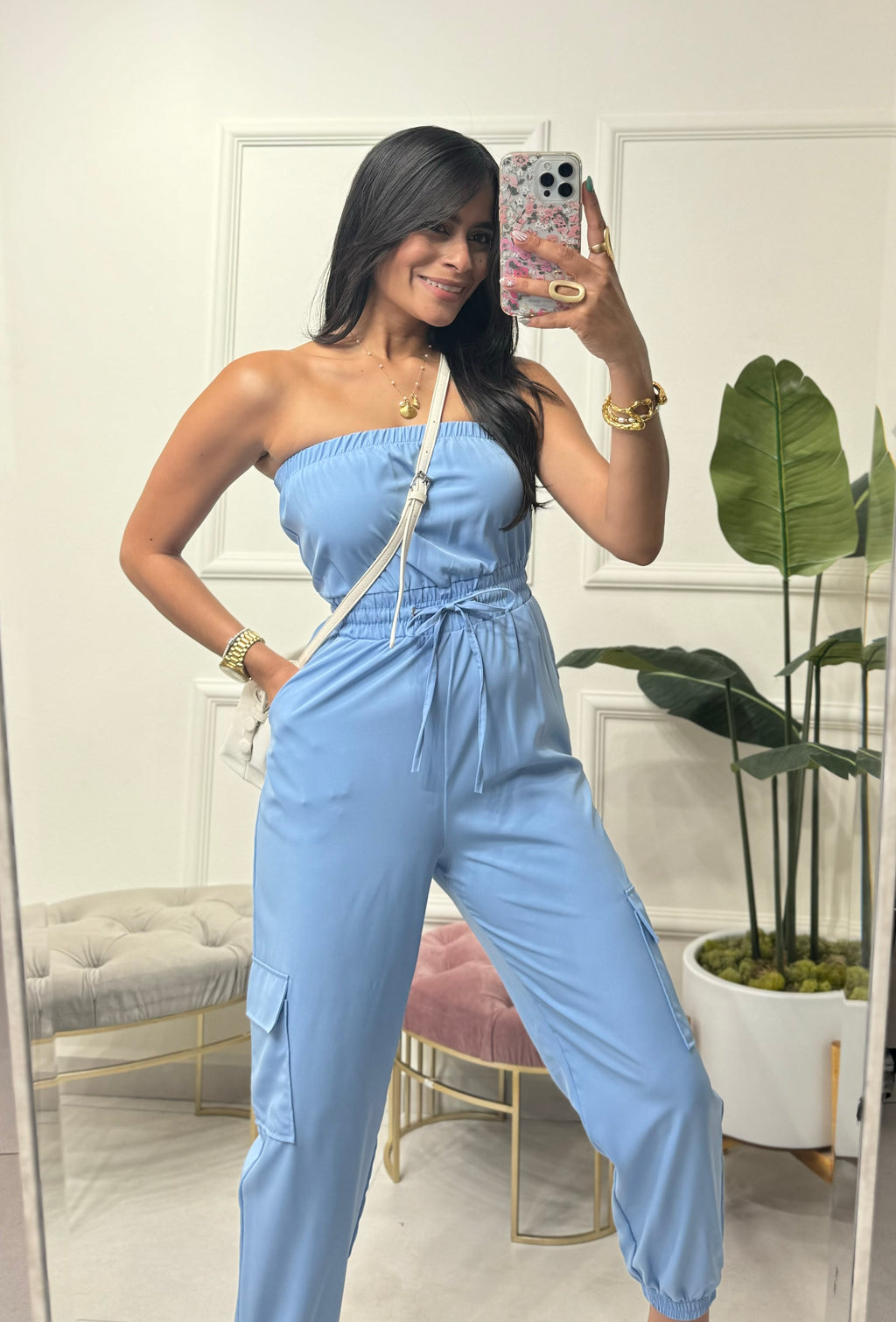 Chambray blue jumpsuit