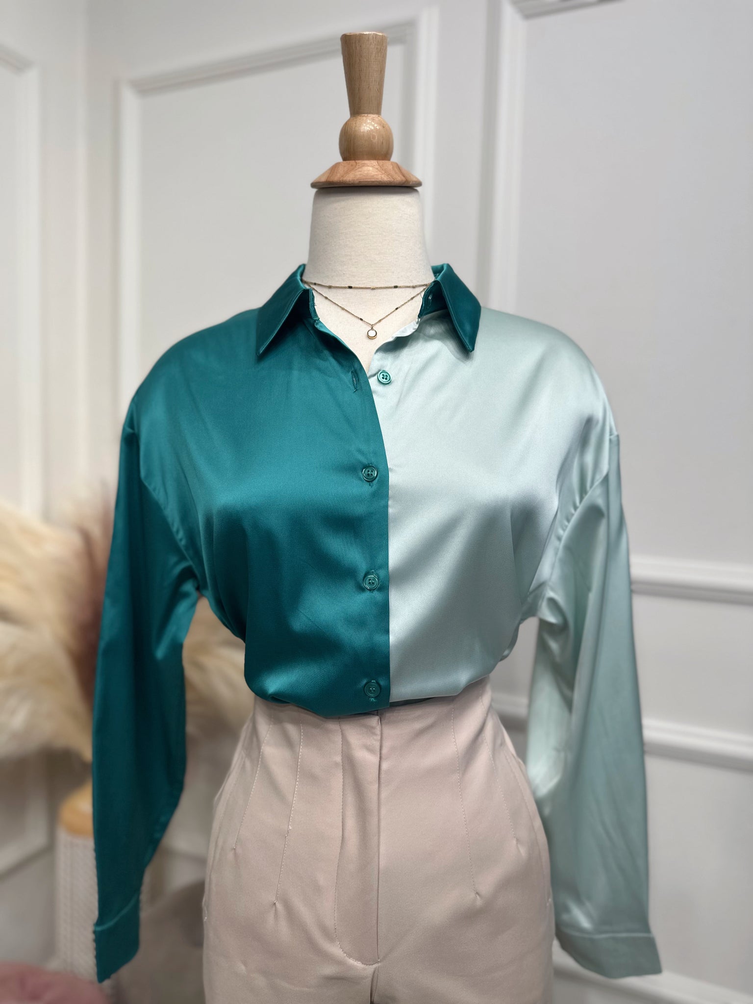 Emerald & aqua blouse