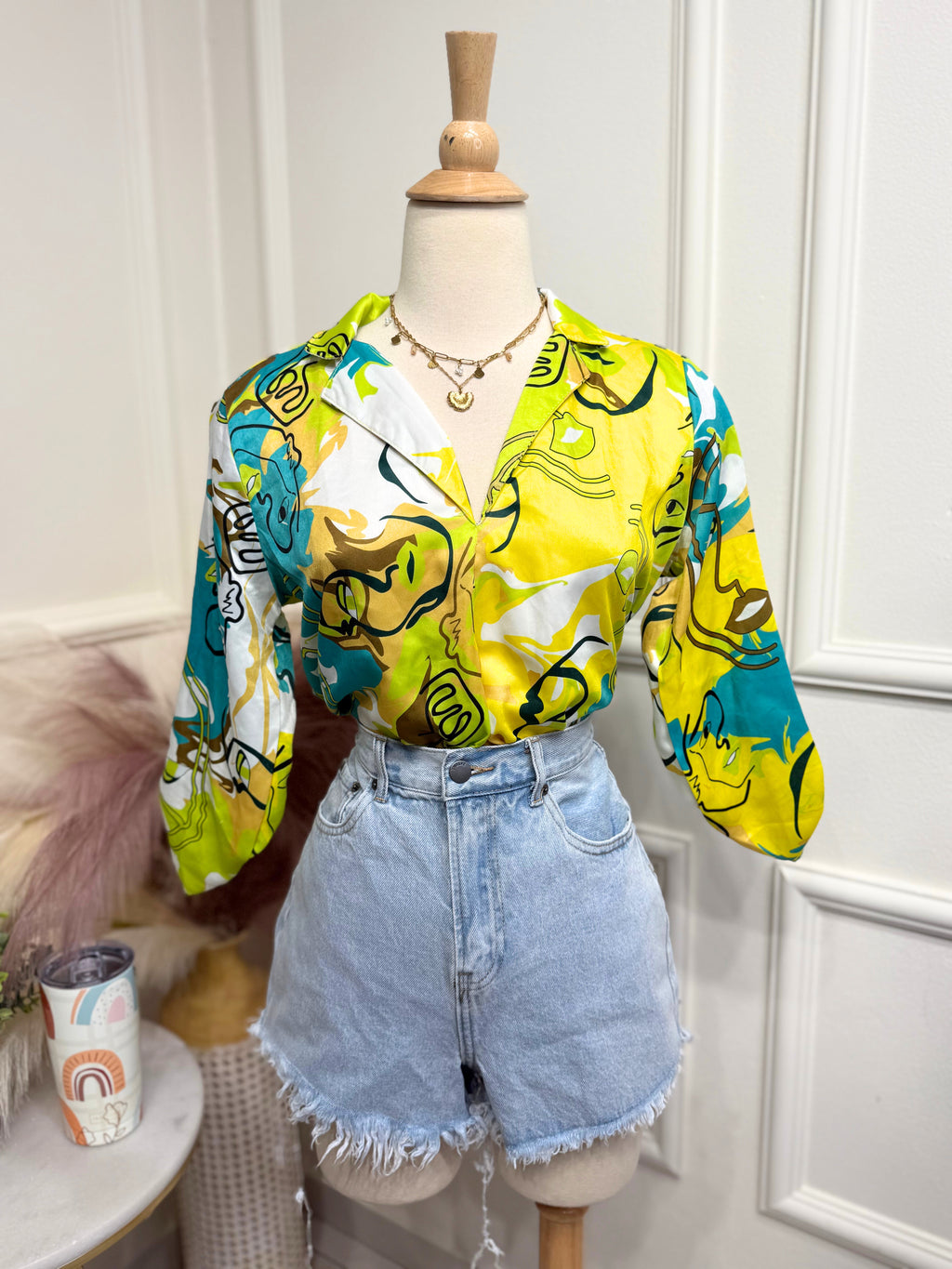 Olive print blouse
