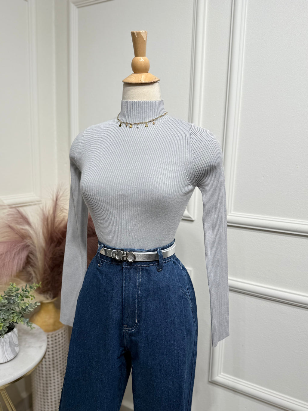 Grey Turtleneck Top