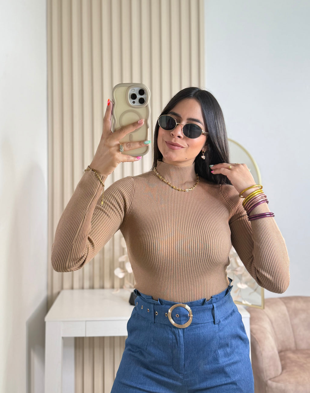 Camel turtle neck top