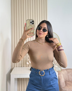 Camel turtle neck top