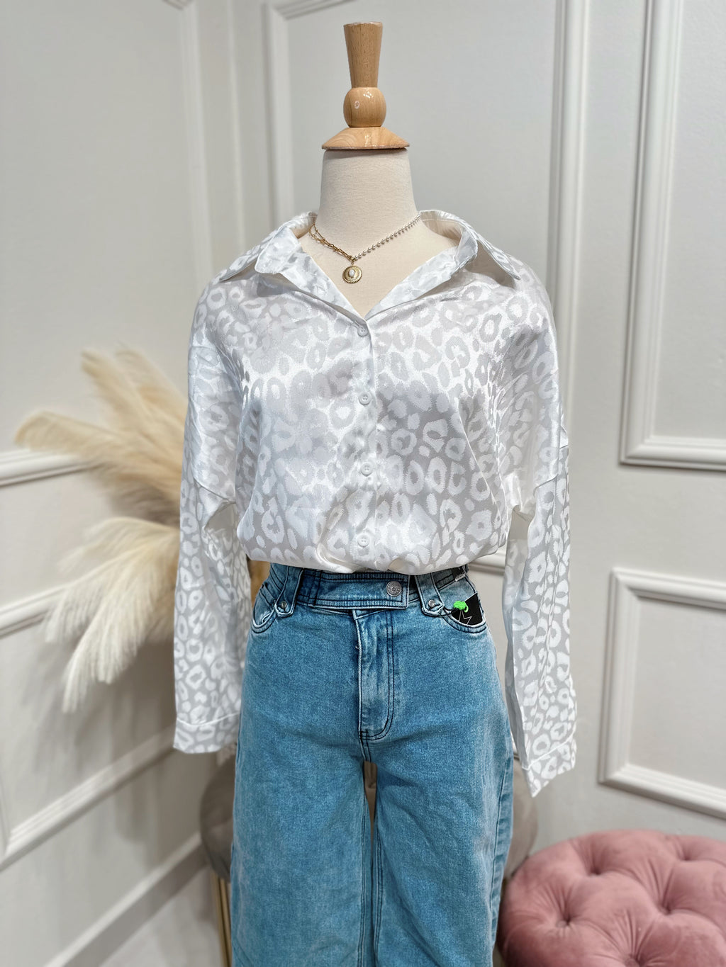 White animal print blouse