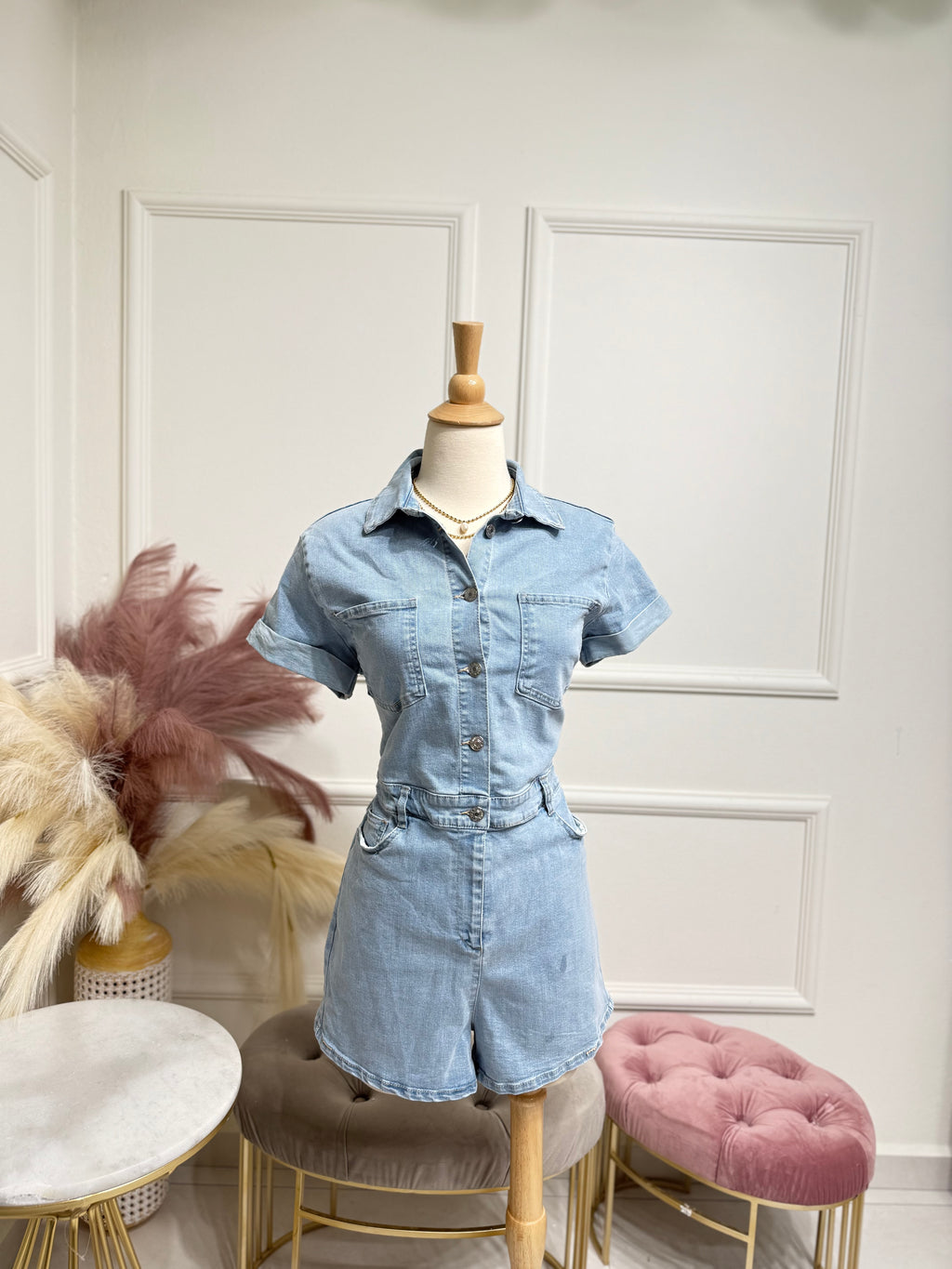 Light denim romper