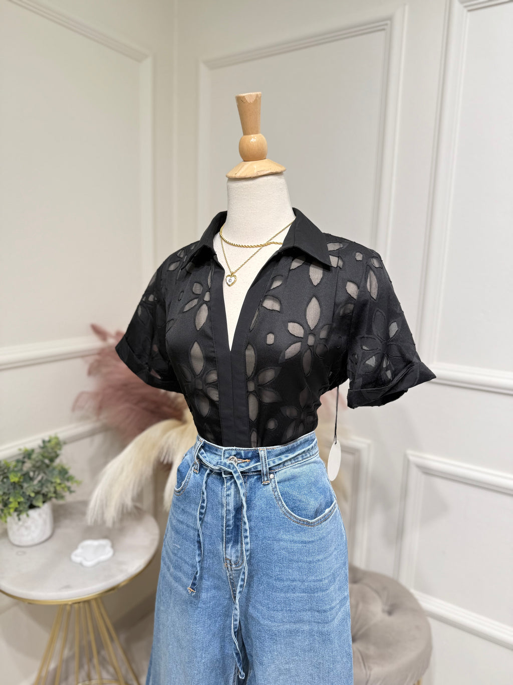 Black flower blouse