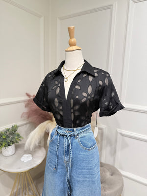 Black flower blouse